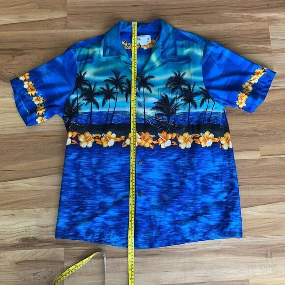 Bishop Street Men’s XL Hawaiian Short Sleeve Printed Button Shirt Blue Floral - Picture 7 of 12